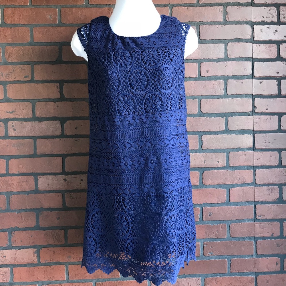 Blue lace sheath dress